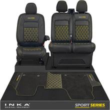 Load image into Gallery viewer, New VW Transporter T7 Panel Van INKA Front Bentley Leatherette Tailored Seat Covers &amp; Matching Tailored Floor Mat Black MY25 Onwards
