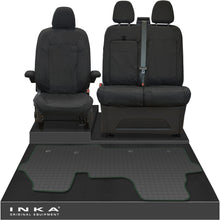 Load image into Gallery viewer, New VW Transporter T7 Panel Van INKA Front Set Tailored Waterproof Seat Covers &amp; Tailored Rubber Mat Black MY25 Onwards
