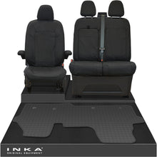 Load image into Gallery viewer, New VW Transporter T7 Panel Van INKA Front Set Tailored Waterproof Seat Covers &amp; Tailored Rubber Mat Black MY25 Onwards

