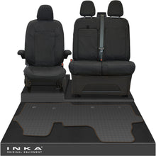 Load image into Gallery viewer, New VW Transporter T7 Panel Van INKA Front Set Tailored Waterproof Seat Covers &amp; Tailored Rubber Mat Black MY25 Onwards
