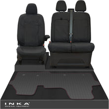 Load image into Gallery viewer, New VW Transporter T7 Panel Van INKA Front Set Tailored Waterproof Seat Covers &amp; Tailored Rubber Mat Black MY25 Onwards
