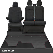 Load image into Gallery viewer, New VW Transporter T7 Panel Van INKA Front Set Tailored Waterproof Seat Covers &amp; Tailored Rubber Mat Black MY25 Onwards
