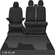 New VW Transporter T7 Panel Van INKA Front Set Tailored Waterproof Seat Covers & Tailored Rubber Mat Black MY25 Onwards