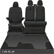 Load image into Gallery viewer, New VW Transporter T7 Panel Van INKA Front Set Tailored Waterproof Seat Covers &amp; Tailored Rubber Mat Black MY25 Onwards
