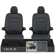 New VW Transporter T7 Panel Van INKA Front Bentley Leatherette Tailored Seat Covers Set Black MY25 Onwards