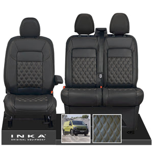 New VW Transporter T7 Panel Van INKA Front Bentley Leatherette Tailored Seat Cover Set Black MY25 Onwards
