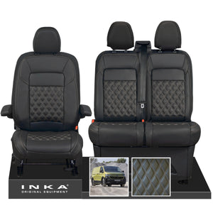 New VW Transporter T7 Panel Van INKA Front Bentley Leatherette Tailored Seat Cover Set Black MY25 Onwards