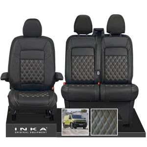 New VW Transporter T7 Panel Van INKA Front Bentley Leatherette Tailored Seat Cover Set Black MY25 Onwards