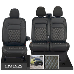 New VW Transporter T7 Panel Van INKA Front Bentley Leatherette Tailored Seat Cover Set Black MY25 Onwards