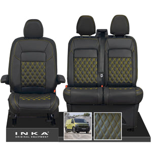 New VW Transporter T7 Panel Van INKA Front Bentley Leatherette Tailored Seat Cover Set Black MY25 Onwards