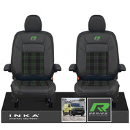 New VW Transporter T7 Panel Van INKA Front Leatherette Tartan Tailored Seat Cover Set Black MY25 Onwards