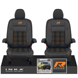 New VW Transporter T7 Panel Van INKA Front Leatherette Tartan Tailored Seat Cover Set Black MY25 Onwards