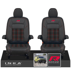 New VW Transporter T7 Panel Van INKA Front Leatherette Tartan Tailored Seat Cover Set Black MY25 Onwards