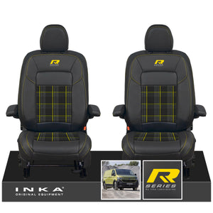 New VW Transporter T7 Panel Van INKA Front Leatherette Tartan Tailored Seat Cover Set Black MY25 Onwards