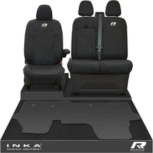 Load image into Gallery viewer, New VW Transporter T7 Panel Van INKA Front Set Tailored Waterproof Seat Covers &amp; Tailored Rubber Mat Black MY25 Onwards
