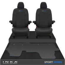 Load image into Gallery viewer, New VW Transporter T7 Panel Van INKA Front Set Tailored Waterproof Seat Covers &amp; Tailored Rubber Mat Black MY25 Onwards
