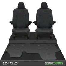 Load image into Gallery viewer, New VW Transporter T7 Panel Van INKA Front Set Tailored Waterproof Seat Covers &amp; Tailored Rubber Mat Black MY25 Onwards
