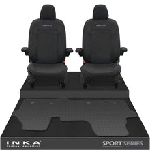 Load image into Gallery viewer, New VW Transporter T7 Panel Van INKA Front Set Tailored Waterproof Seat Covers &amp; Tailored Rubber Mat Black MY25 Onwards
