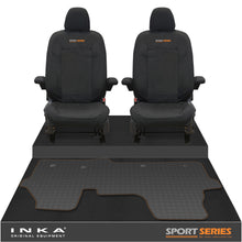 Load image into Gallery viewer, New VW Transporter T7 Panel Van INKA Front Set Tailored Waterproof Seat Covers &amp; Tailored Rubber Mat Black MY25 Onwards
