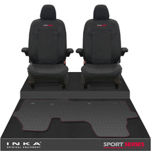 Load image into Gallery viewer, New VW Transporter T7 Panel Van INKA Front Set Tailored Waterproof Seat Covers &amp; Tailored Rubber Mat Black MY25 Onwards
