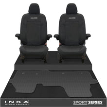 Load image into Gallery viewer, New VW Transporter T7 Panel Van INKA Front Set Tailored Waterproof Seat Covers &amp; Tailored Rubber Mat Black MY25 Onwards
