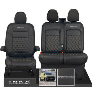 New VW Transporter T7 Panel Van INKA Front Bentley Leatherette Tailored Seat Cover Set Black MY25 Onwards