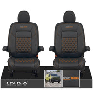New VW Transporter T7 Panel Van INKA Front Bentley Leatherette Tailored Seat Cover Set Black MY25 Onwards