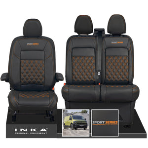 New VW Transporter T7 Panel Van INKA Front Bentley Leatherette Tailored Seat Cover Set Black MY25 Onwards