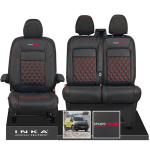New VW Transporter T7 Panel Van INKA Front Bentley Leatherette Tailored Seat Cover Set Black MY25 Onwards