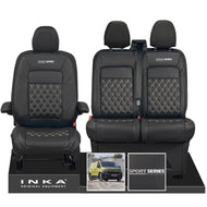 New VW Transporter T7 Panel Van INKA Front Bentley Leatherette Tailored Seat Cover Set Black MY25 Onwards