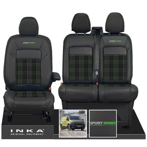 New VW Transporter T7 Panel Van INKA Front Leatherette Tartan Tailored Seat Cover Set Black MY25 Onwards