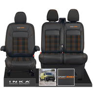 New VW Transporter T7 Panel Van INKA Front Leatherette Tartan Tailored Seat Cover Set Black MY25 Onwards