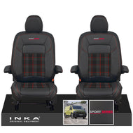 New VW Transporter T7 Panel Van INKA Front Leatherette Tartan Tailored Seat Cover Set Black MY25 Onwards