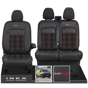 New VW Transporter T7 Panel Van INKA Front Leatherette Tartan Tailored Seat Cover Set Black MY25 Onwards