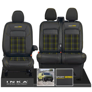 New VW Transporter T7 Panel Van INKA Front Leatherette Tartan Tailored Seat Cover Set Black MY25 Onwards