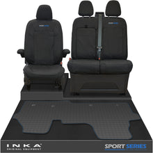 Load image into Gallery viewer, New VW Transporter T7 Panel Van INKA Front Set Tailored Waterproof Seat Covers &amp; Tailored Rubber Mat Black MY25 Onwards
