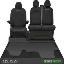 Load image into Gallery viewer, New VW Transporter T7 Panel Van INKA Front Set Tailored Waterproof Seat Covers &amp; Tailored Rubber Mat Black MY25 Onwards
