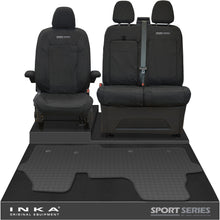 Load image into Gallery viewer, New VW Transporter T7 Panel Van INKA Front Set Tailored Waterproof Seat Covers &amp; Tailored Rubber Mat Black MY25 Onwards
