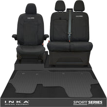 Load image into Gallery viewer, New VW Transporter T7 Panel Van INKA Front Set Tailored Waterproof Seat Covers &amp; Tailored Rubber Mat Black MY25 Onwards
