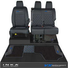 Load image into Gallery viewer, Vauxhall Vivaro MK3 Front 1+2 Bentley Leatherette Tailored Seat Covers &amp; Matching Tailored Floor Mat Black MY19 Onwards
