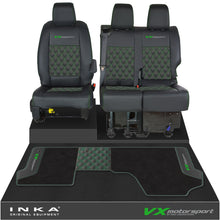 Load image into Gallery viewer, Vauxhall Vivaro MK3 Front 1+2 Bentley Leatherette Tailored Seat Covers &amp; Matching Tailored Floor Mat Black MY19 Onwards
