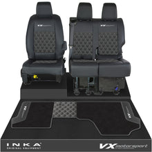 Load image into Gallery viewer, Vauxhall Vivaro MK3 Front 1+2 Bentley Leatherette Tailored Seat Covers &amp; Matching Tailored Floor Mat Black MY19 Onwards
