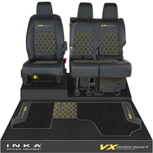 Load image into Gallery viewer, Vauxhall Vivaro MK3 Front 1+2 Bentley Leatherette Tailored Seat Covers &amp; Matching Tailored Floor Mat Black MY19 Onwards
