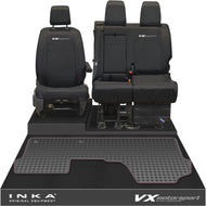 Vauxhall Opel Vivaro INKA Front 1+2 Tailored Waterproof Seat Covers & Tailored Rubber Mat Black MY19 to Present