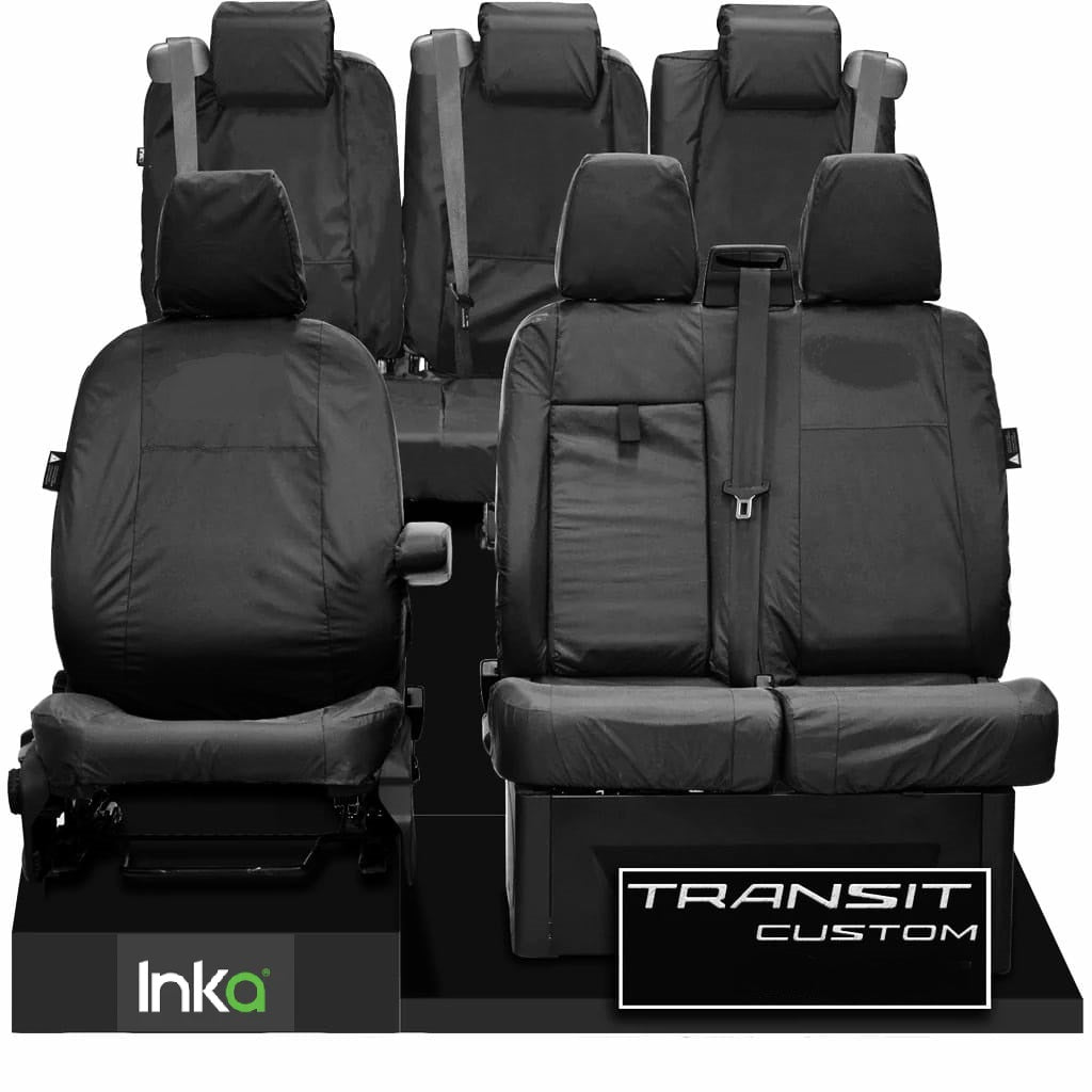 Ford Transit Custom Crew Cab Front & Rear 2+1 SPLIT INKA Tailored Waterproof Seat Covers Black MY-12-16