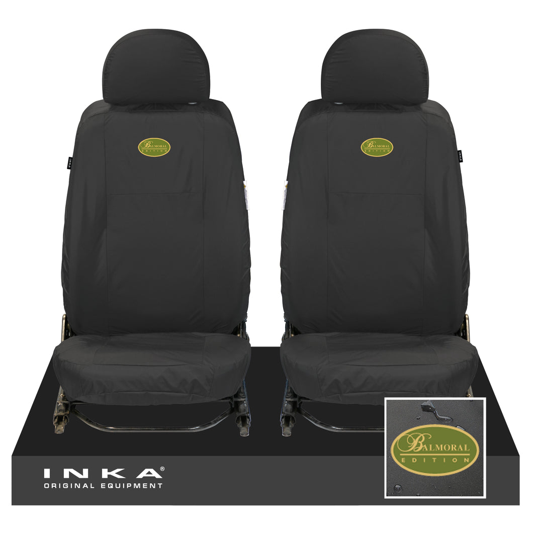 Land Rover Defender Front Set L316 INKA Tailored Waterproof Sear Covers Black-  Fits 90/110- MY-07-16 With bespoke Balmoral embroidery