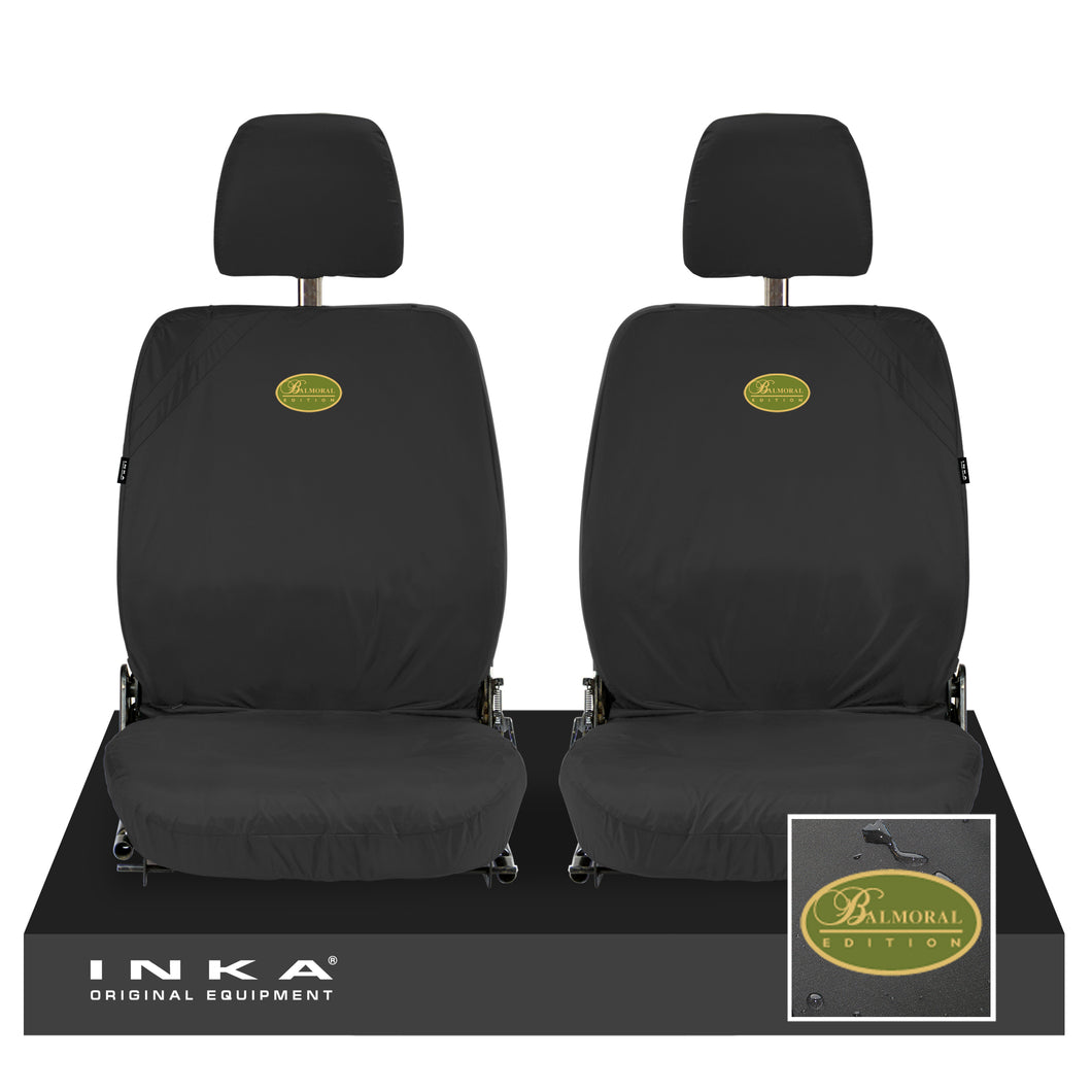 Land Rover Defender Front Set 1+1 INKA Tailored Waterproof Sear Covers Black-  Fits 90/110- MY-87-06 With Balmoral Embroidery