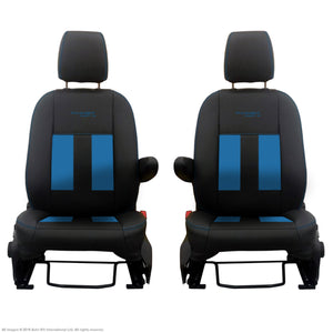 INKA Ford Transit Custom Front Tailored 1+1 Black Leathertte Stripe Seat Covers MY 2018+ [Choice of 6 Colours]