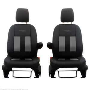 INKA Ford Transit Custom Front Tailored 1+1 Black Leathertte Stripe Seat Covers MY 2018+ [Choice of 6 Colours]