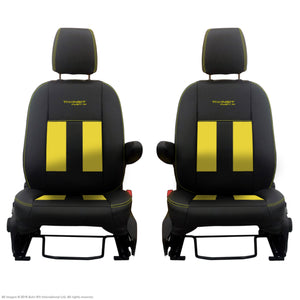 INKA Ford Transit Custom Front Tailored 1+1 Black Leathertte Stripe Seat Covers MY 2018+ [Choice of 6 Colours]